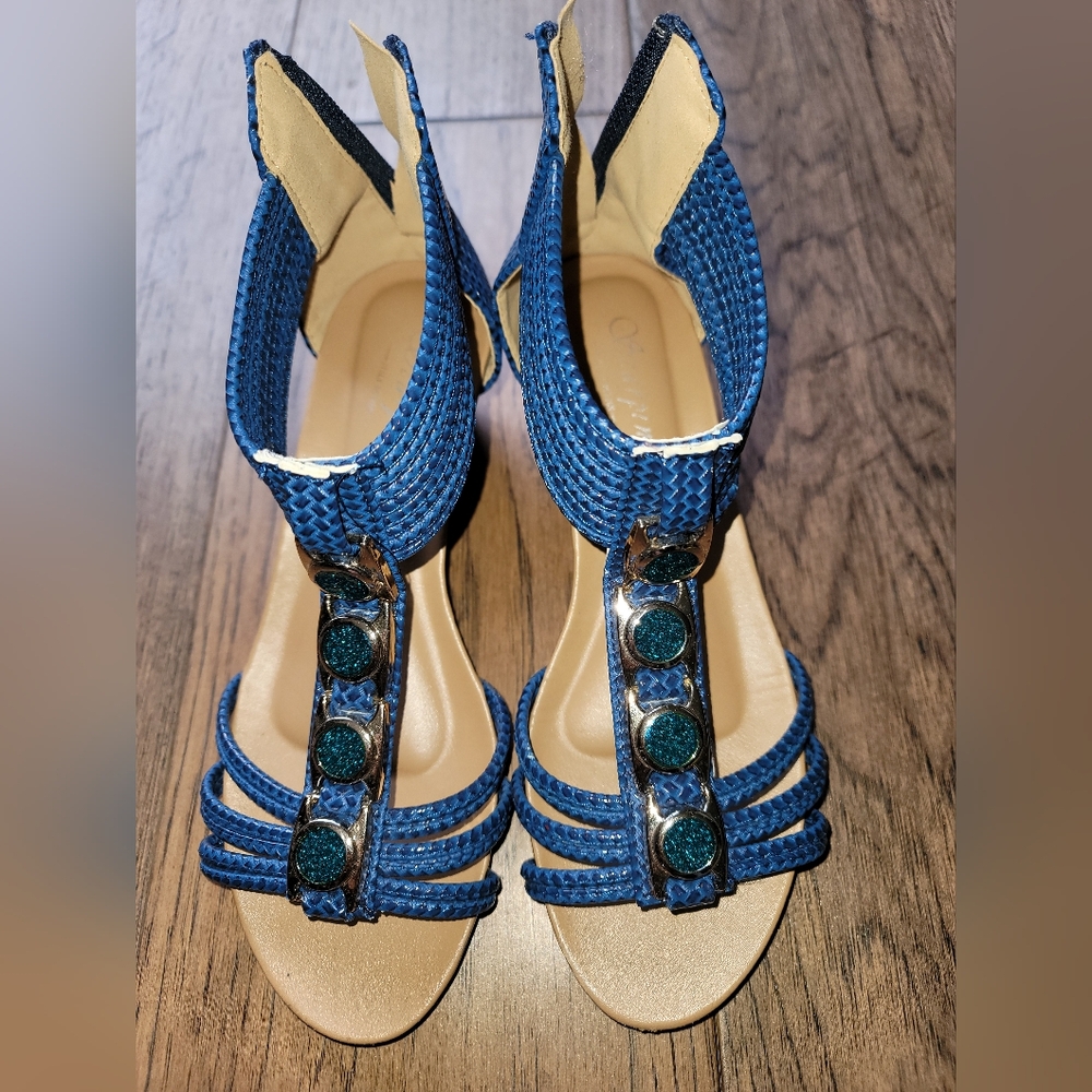 Blue Strappy Sandals with Embellishments